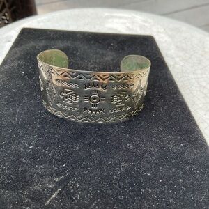 Vintage Bell Silver Nickel Tribal Pattern Cuff Bracelet